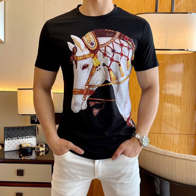 H Ma Shi - 2025Ss Spring and Summer latest fashion printed short-sleeved T-shirt