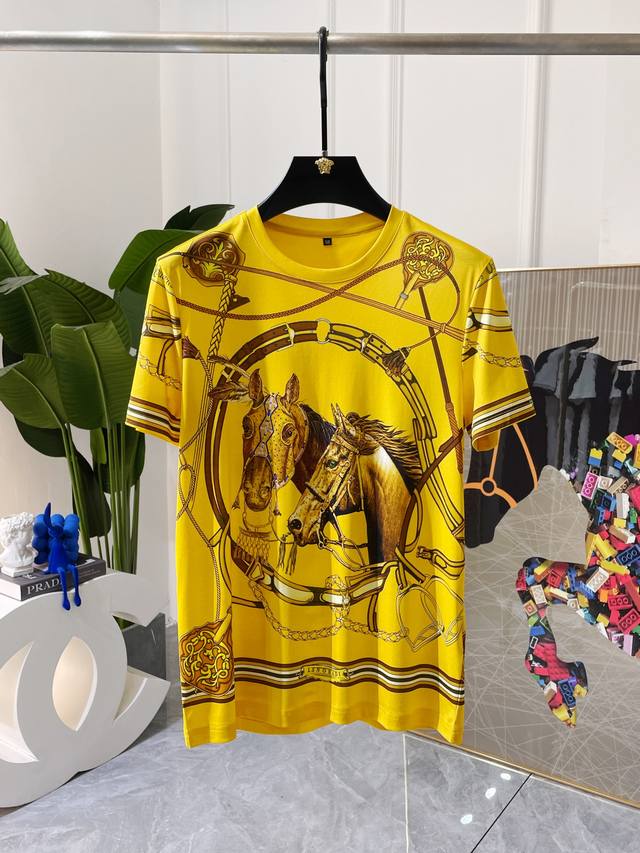 H Ma Shi 2025Ss Spring and Summer boutique printed short-sleeved T-shirt officia