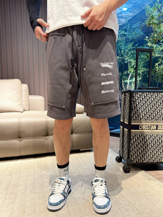 Balenciaga three-label complete 2025 summer new men's casual shorts, high-end c