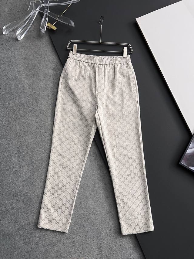 Gucc*25Ss New jacquard cotton canvas trousers, this cotton canvas trousers incor