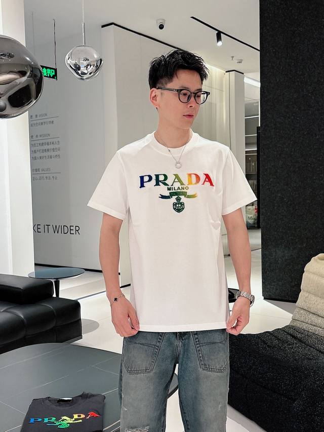 Prada, 2025S spring and summer new style new letter logo loose slim casual roun