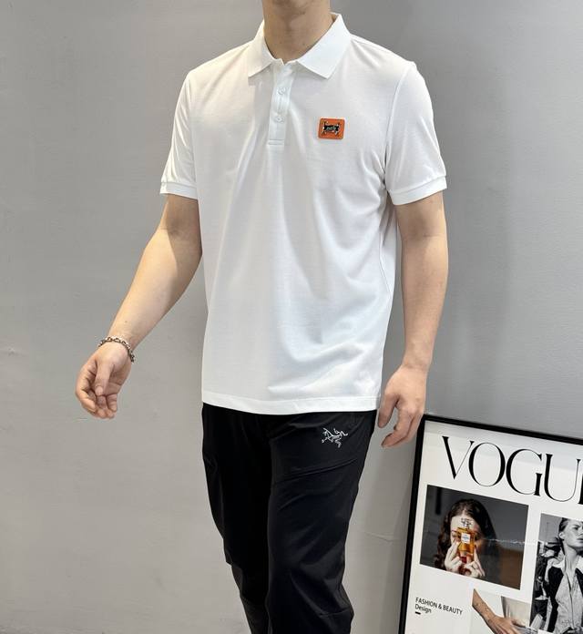 Herme* Hermes 25S new lapel T-shirt. Basic Polo recommendation~ The orange leath