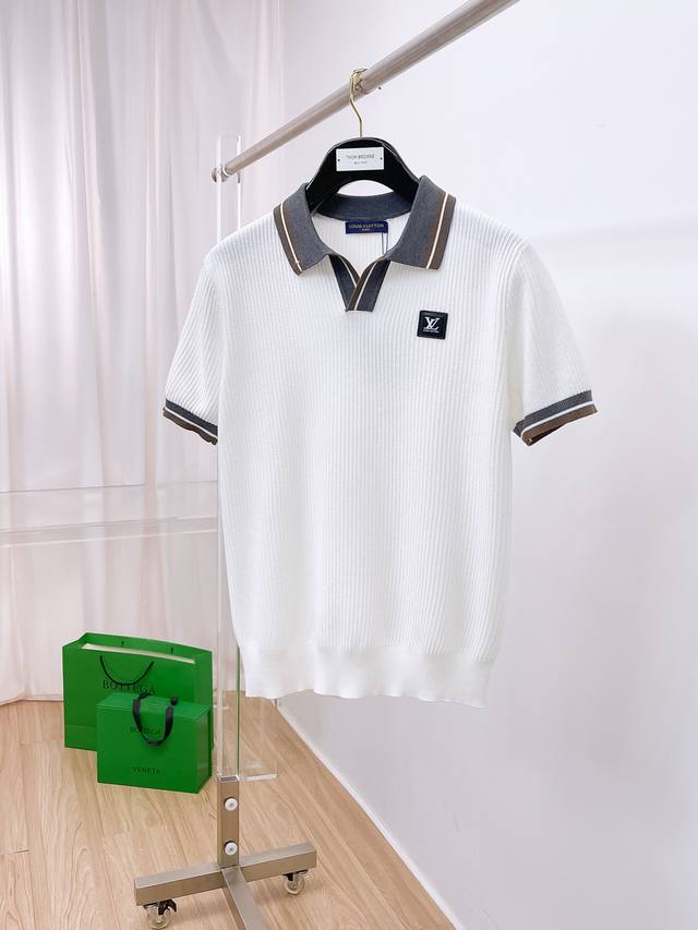 Lv 2025 Spring and Summer new men's top lapel knitted short-sleeved T-shirt, the