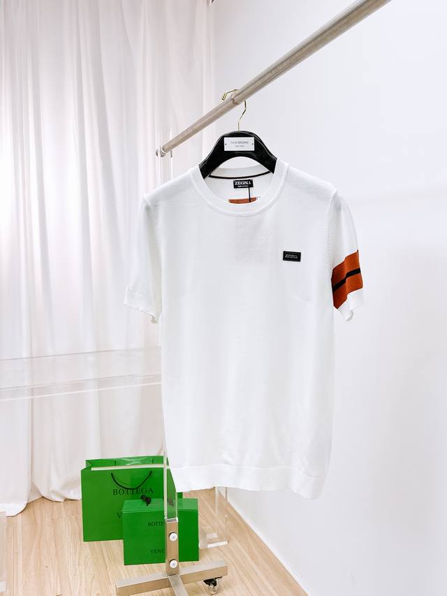 Zegna 2025 Spring and Summer new men's top knitted short-sleeved T-shirt, the b