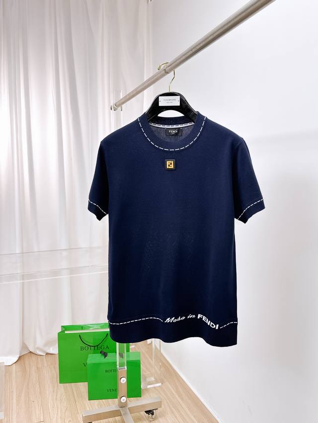 Fendi 2025 Spring and Summer new men's top knitted short-sleeved T-shirt, the b