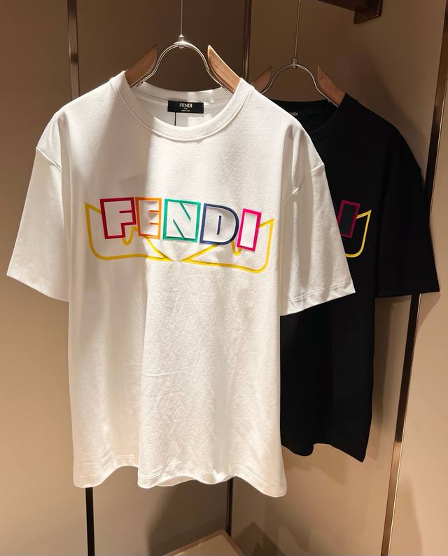 Fen*I Fendi 2025 spring and summer new Fd family Ff men's and women's short-slee