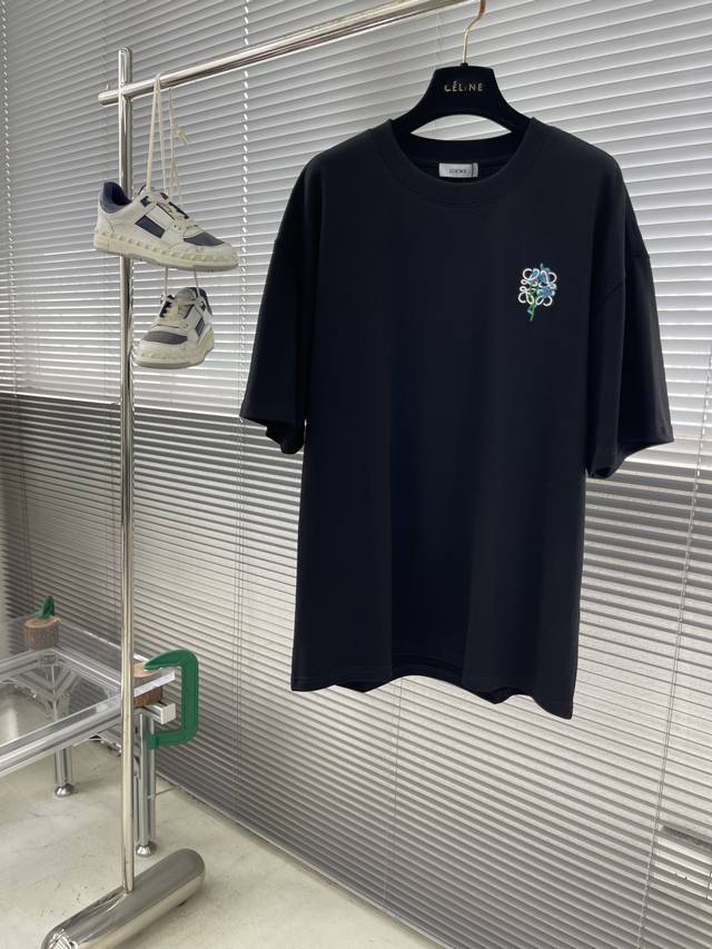 Loew embroidered floral letter short-sleeved T-shirt 280G custom pure cotton fab