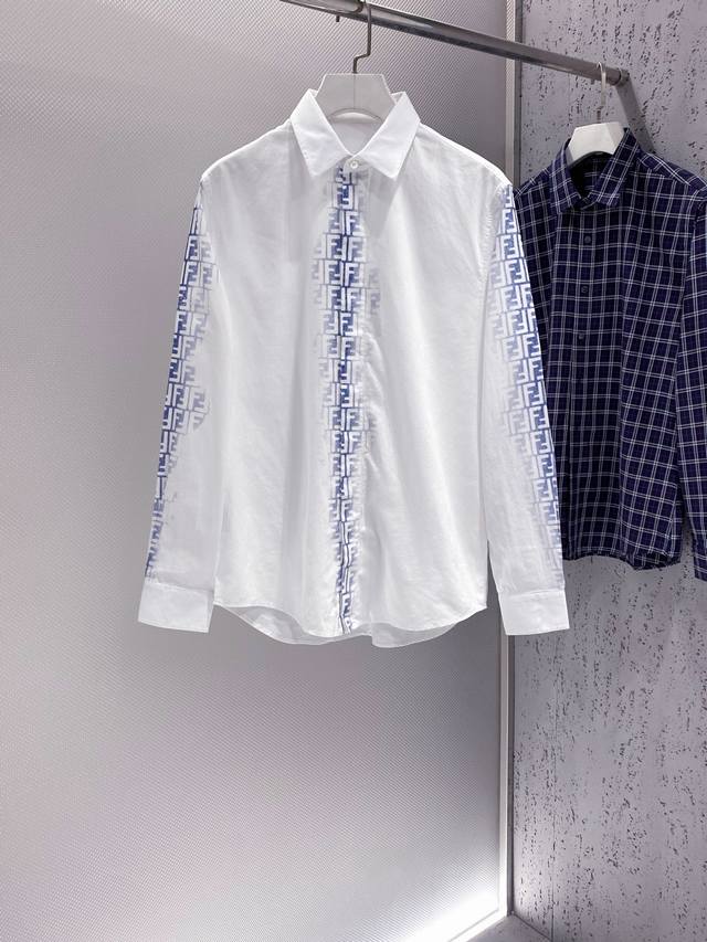 Fd~Double F logo printed linen long-sleeved shirt. OEM factory P shipment Custom
