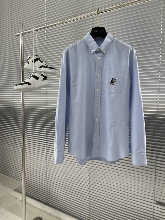 Gucc Logo embroidered details Oxford shirt. Buttoned all-match style, custom-mad