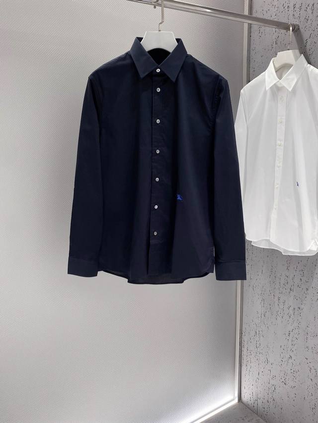 Bur~Contrast color logo embroidered poplin cotton men's long-sleeved shirt. OEM