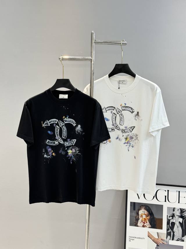 Chane*L25S New hand-painted T-shirt. Unisex! Simple logo graffiti series minimal