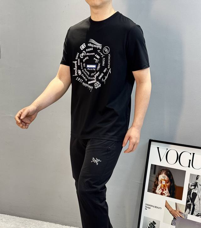Balenciag*A Paris*25S new summer T-shirt. Double-sided heat transfer design. Bra