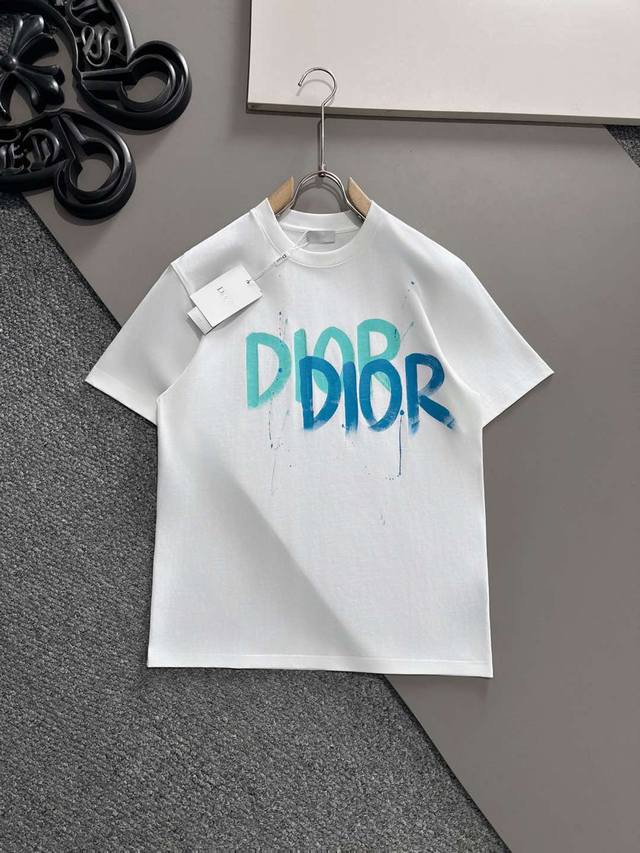 Dior 2025Ss Spring and Summer New Cotton Round Neck Short Sleeve T-shirt Chest H