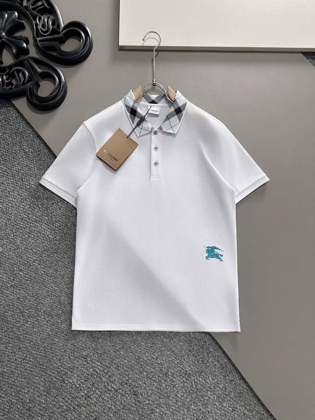 BURBERRY 2025Ss Summer New Logo Men's Lapel Polo Shirt! A classic business men's