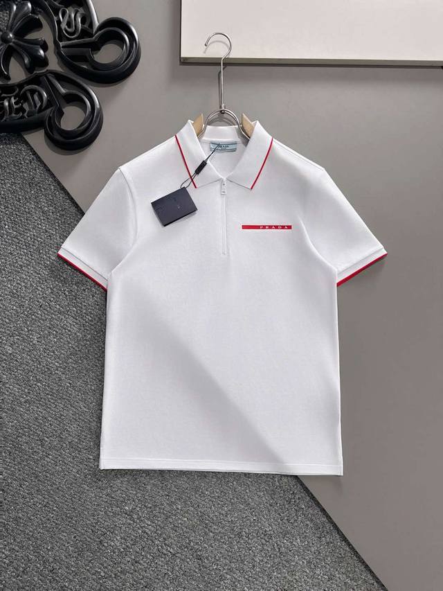 Prada 2025Ss new summer logo men's lapel Polo shirt! Classic business men's sty