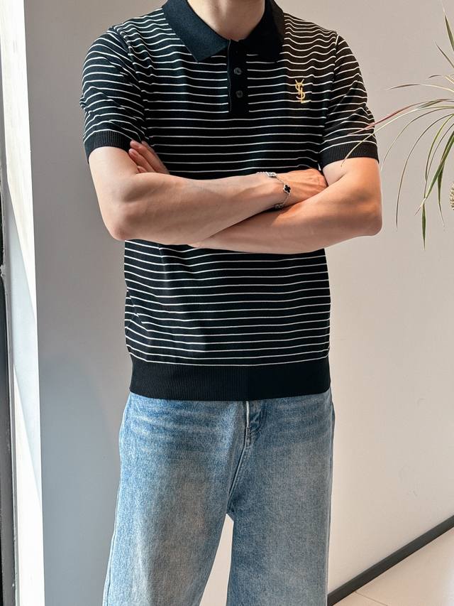 Saint Laurent 2025 New short-sleeved Polo, handsome and fashionable, top-positio