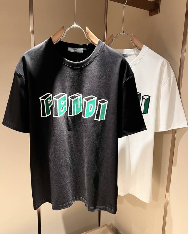 Fen*I Fendi 2025 spring and summer new Fd family Ff men's and women's short-slee