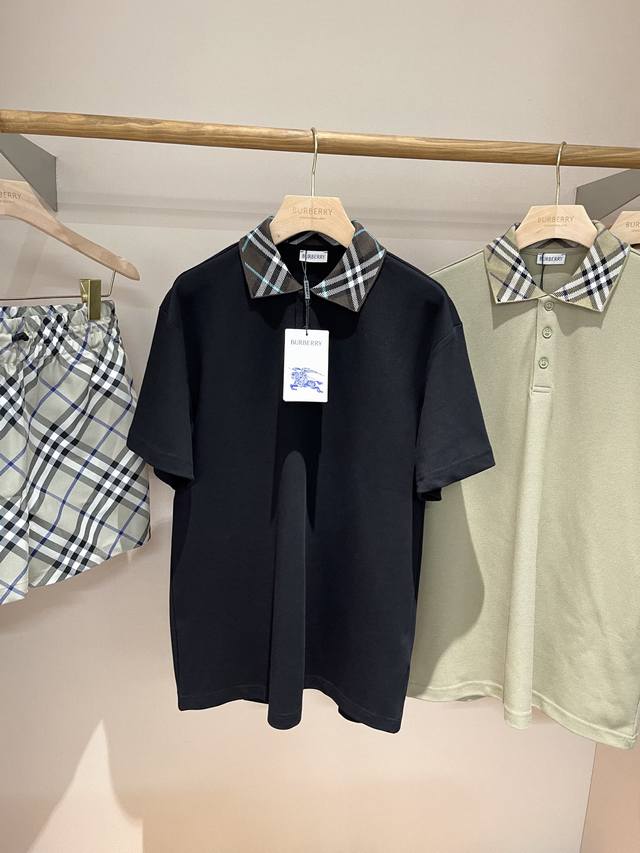 Small plaid collar cotton polo shirt Bur's top-notch product, the treasure of t