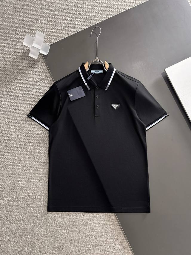 Prada 2025 Spring and Summer new men's short-sleeved Polo shirt, the brand's la