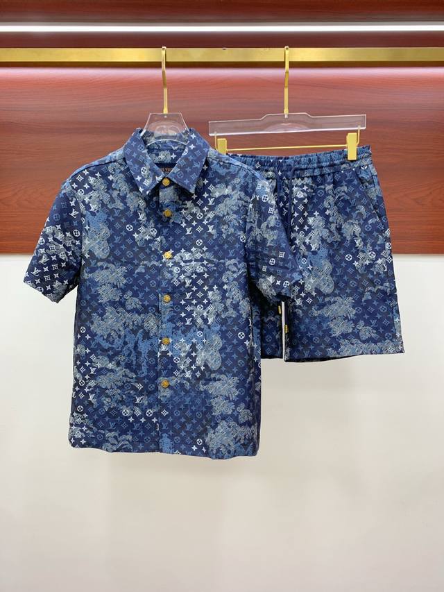 Lv Vuitton, 2025 Spring and Summer new men's jungle camouflage mosaic denim shor