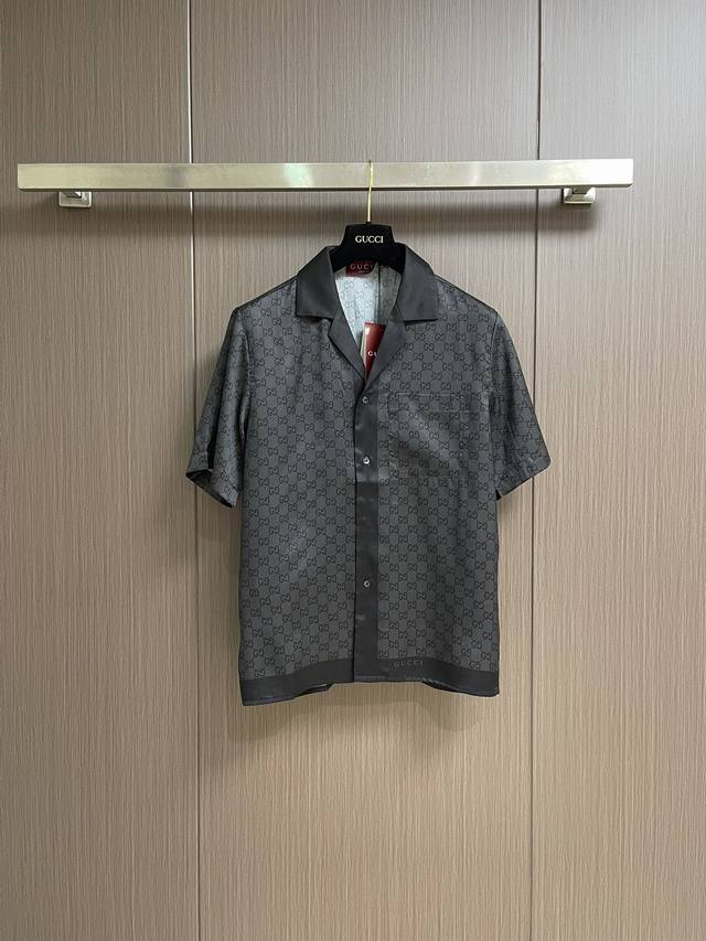 Tops ShortsGucci Printed Twill Silk Bowling Shirt Short Sleeve Shirt Shorts Set,