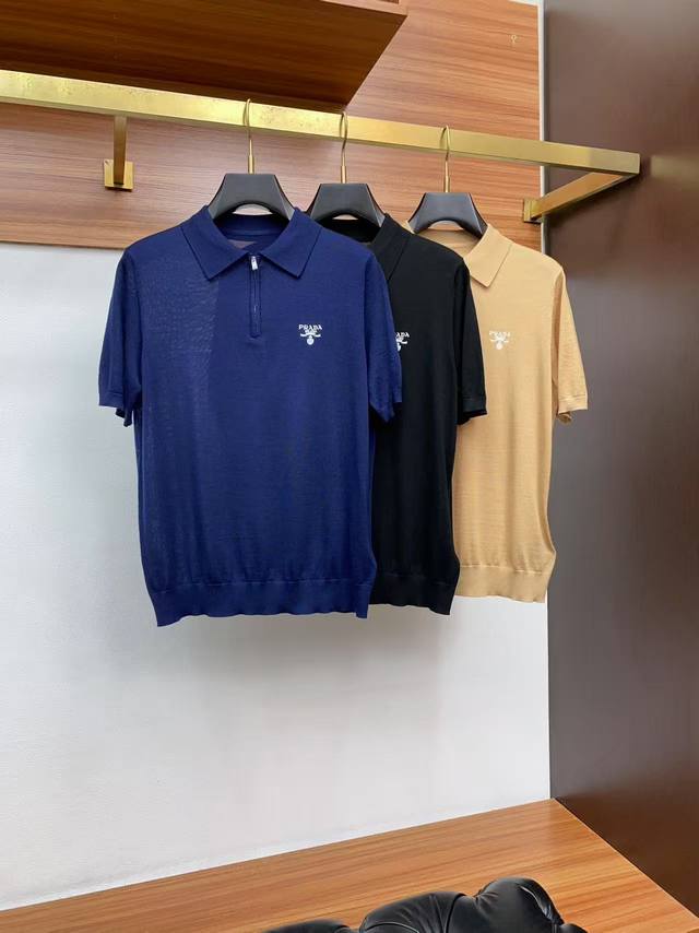 Prada men's lapel short-sleeved sweater is simple yet stylish. As one of the re