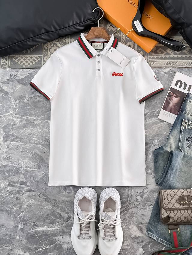 Guc Gucci 2025 Spring and Summer new men's logo short-sleeved Polo shirt, contin