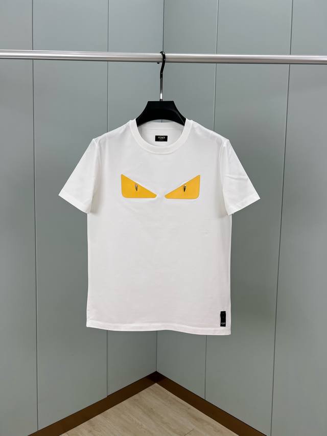Fendi Spring/Summer Men's Metal Rivet Leather Yellow Bag Bugs Short-Sleeved T-sh