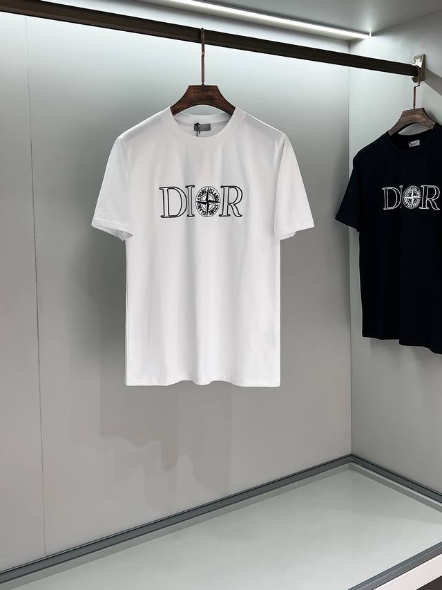 2025Ss Spring and summer new round neck short sleeve Dio X Stone Island embroide