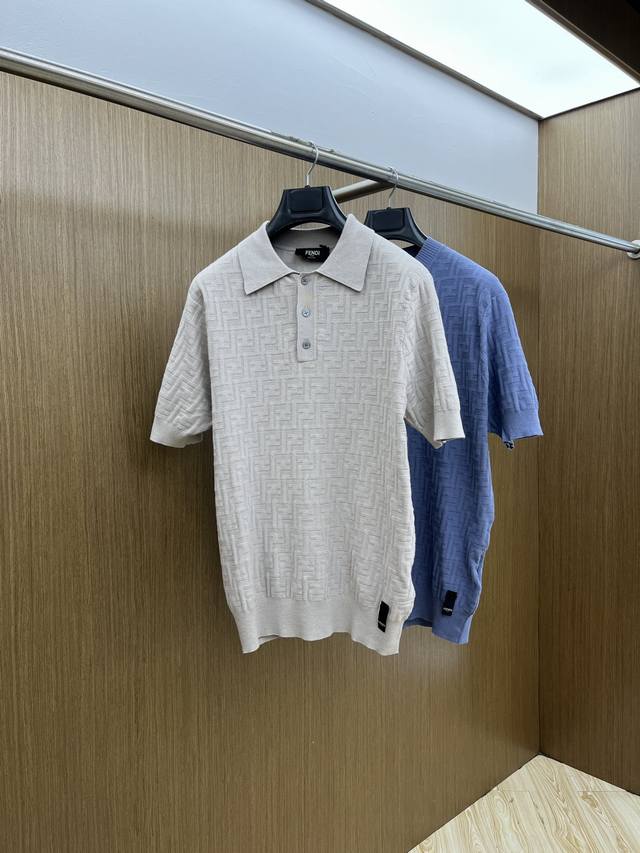 Fendi Fendi 2025 new Pol0 title jacquard knitted short-sleeved T-shirt topFendi