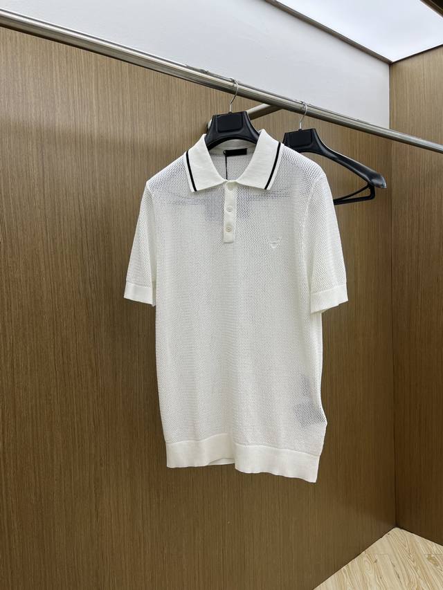 Prada Prada 2025 new summer knitted triangle logo short-sleeved Polo shirt Who c