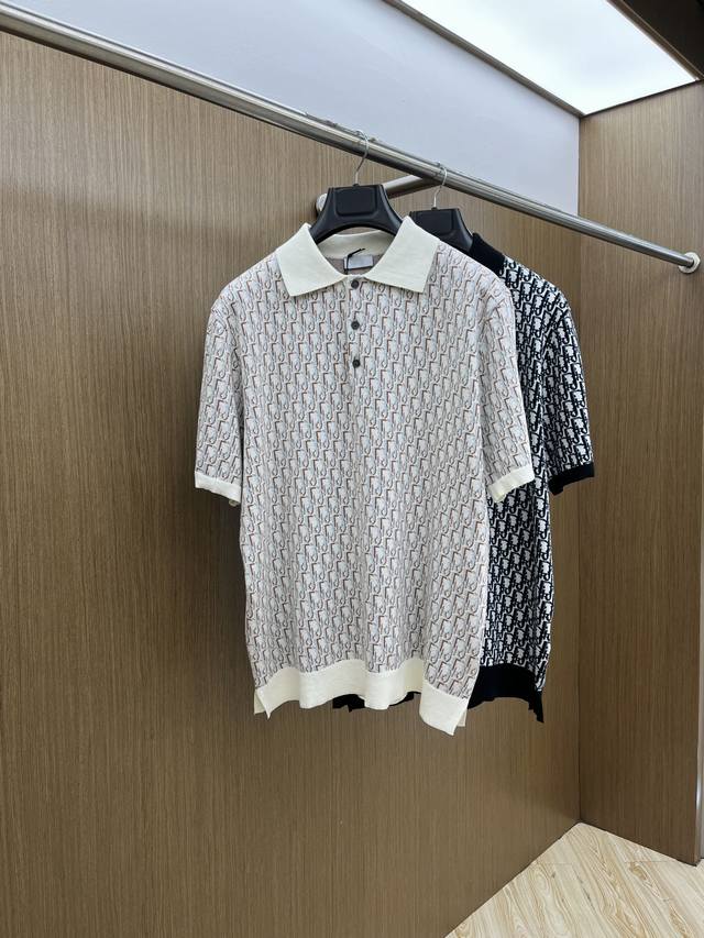 Dior 2025 new letter jacquard short-sleeved knitted short-sleeved Polo shirt Thi