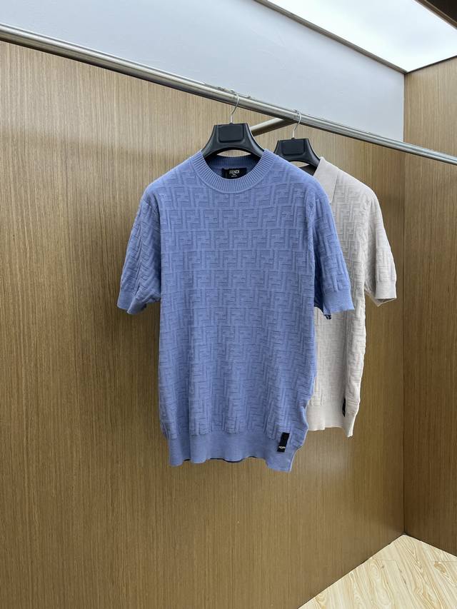 Fendi Fendi 2025Fendi classic logo jacquard short-sleeved sweater, haze blue ton