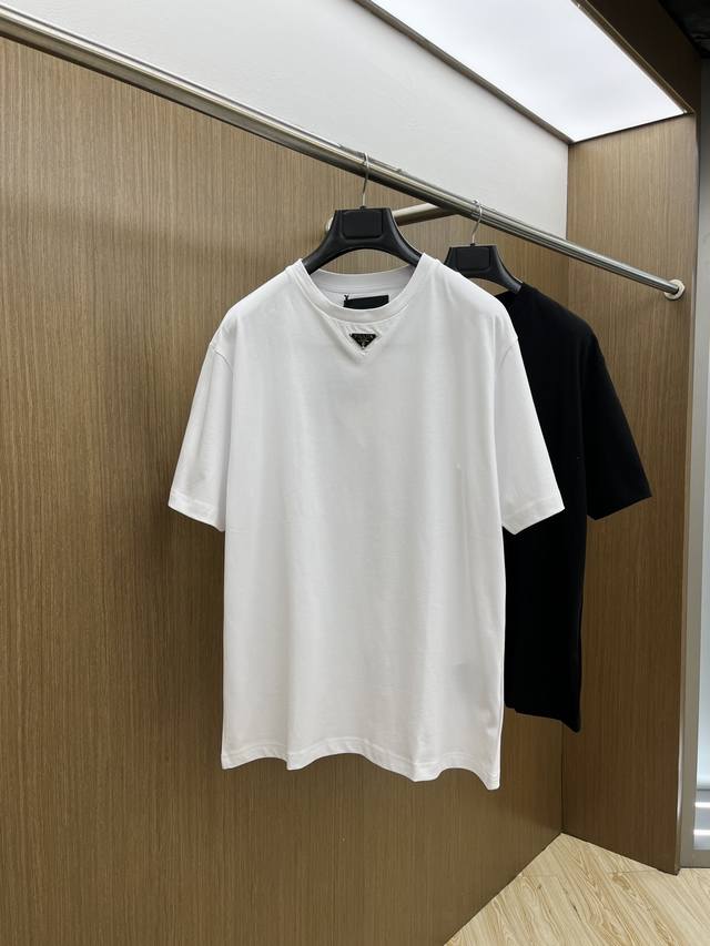 Prada Prada 2025 new chest triangle logo casual round neck men's short-sleeved T