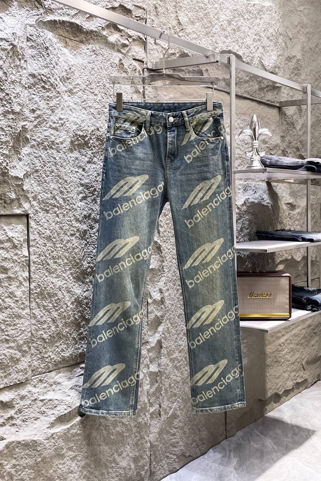 Balenciag* Paris 24Fw autumn and winter new wide-leg denim washed original high-