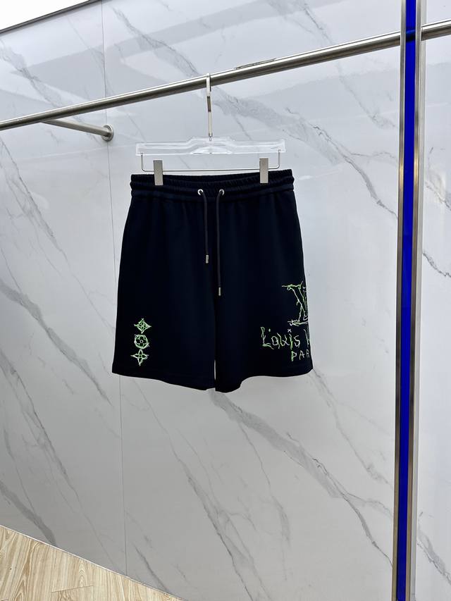 Lv*Louis Vuitton 2025 Spring and Summer new men's casual drawstring shorts are h