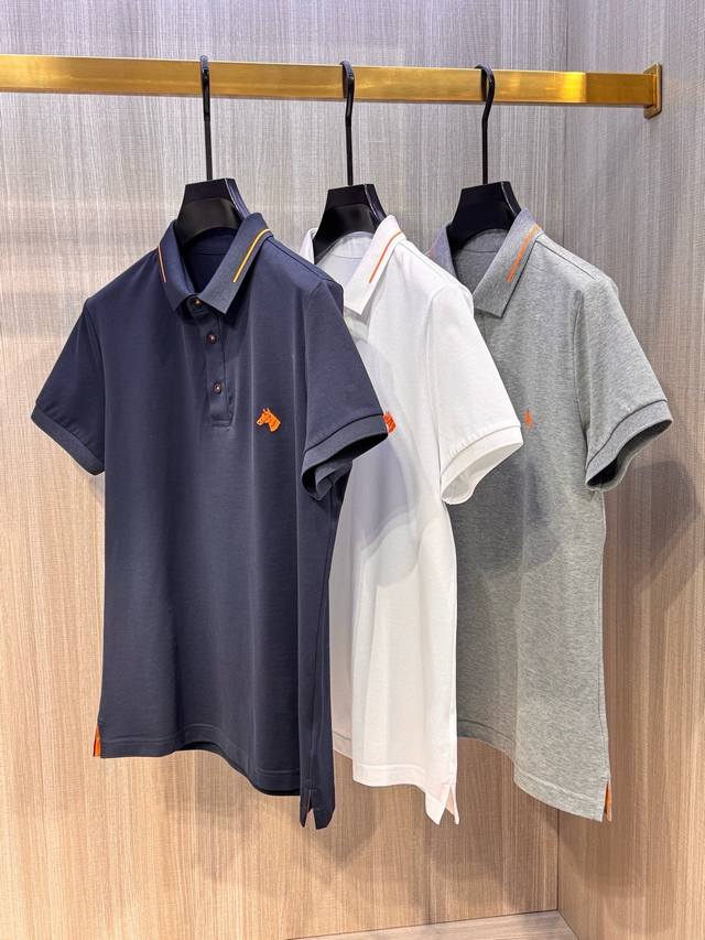 Model Hs051#, the latest horse head embroidered men's lapel T-shirt from Aimaji