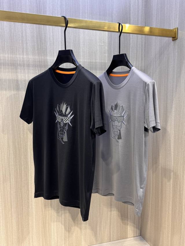 Model Hs006#, the latest sunglasses horse head embroidered men's round neck T-s