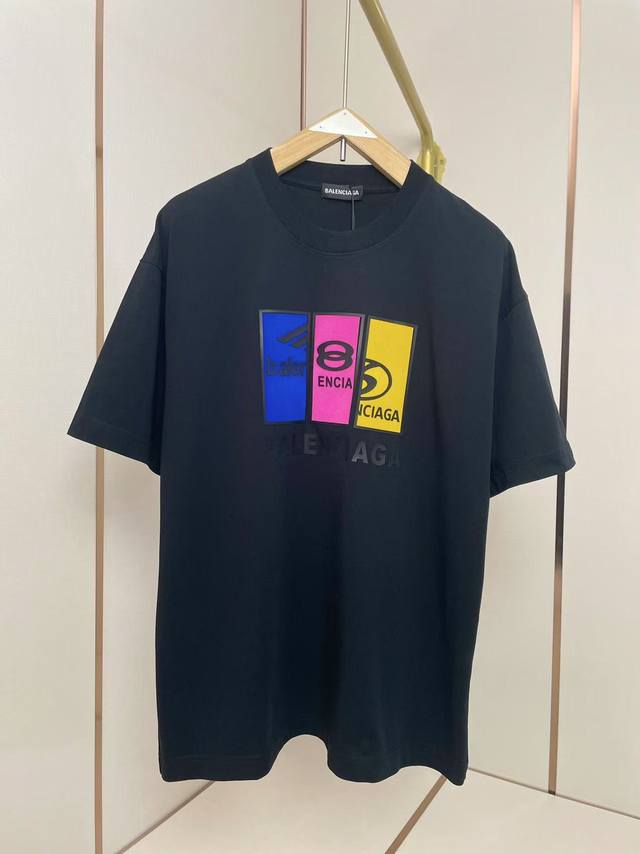 Balenciaga 2025 new T-shirt silicone letter stitching pattern contrast color ma