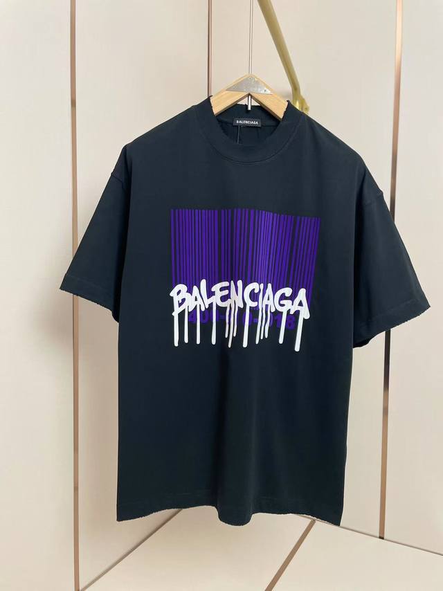 Balenciaga 2025 new barcode T-shirt with letter print design on the chest, echo