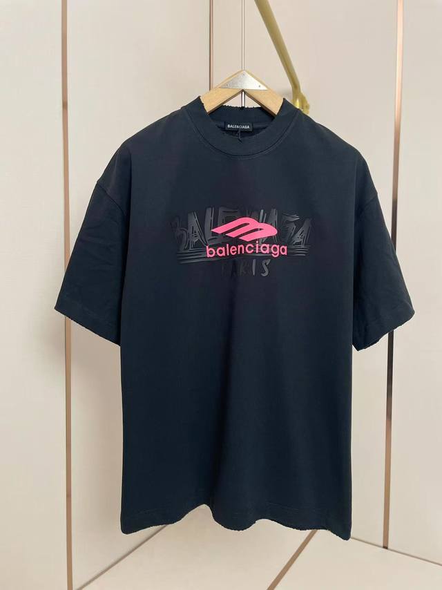 Balenciaga 2025 new silicone letter print T-shirt 320g pure cotton fabric Heavy