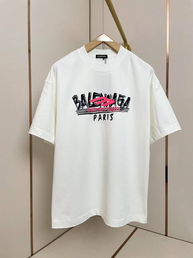 Balenciaga 2025 new silicone letter print T-shirt 320g pure cotton fabric Heavy