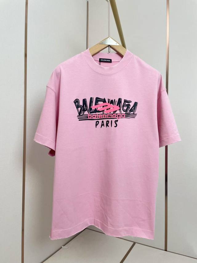 Balenciaga 2025 new silicone letter print T-shirt 320g pure cotton fabric Heavy