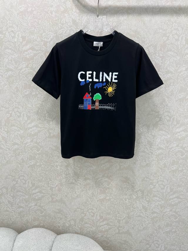 Celin* 25 New style childlike graffiti print round neck slim short sleeve T-shir