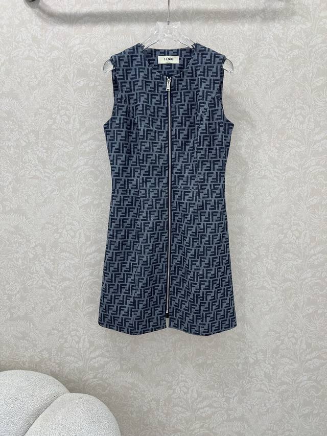 Fend* 25 New denim jacquard vest dress, customized Yb double F jacquard denim ma