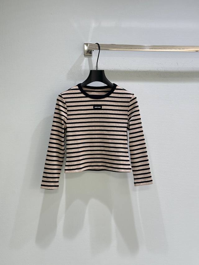 25Ss New summer style! Contrast stripes round neck short sleeve top makes the ov