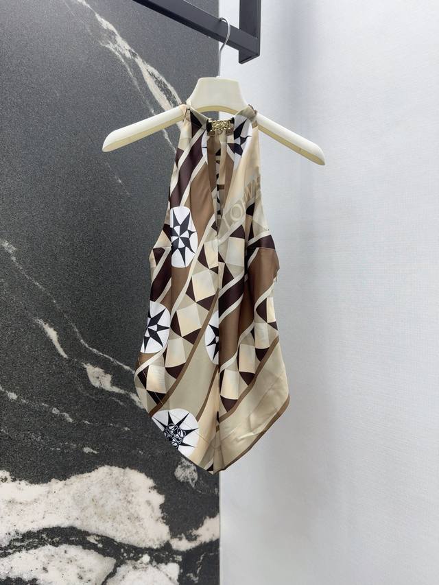 Loe 25Ss Spring and summer new arrival holiday style scarf print halter top Cust