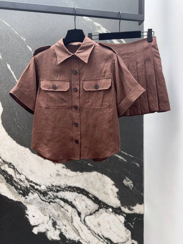 Lp30Ss Spring and summer new high-grade caramel brown linen suit lapel double po