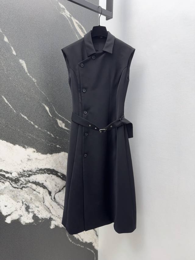 Cd 25Ss Spring and summer new product oblique buttoned mid-length dress with wai
