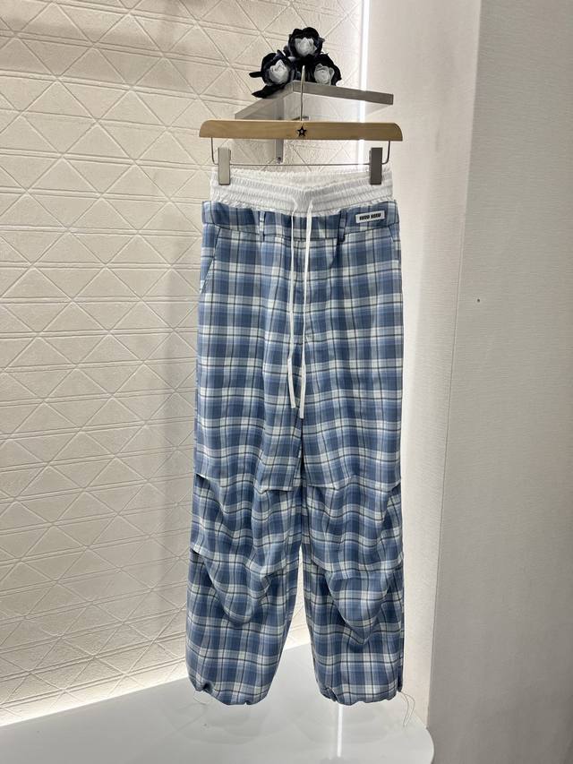 Miumi*2025 New arrivals Plaid stitching drawstring trousers Customized Yb import